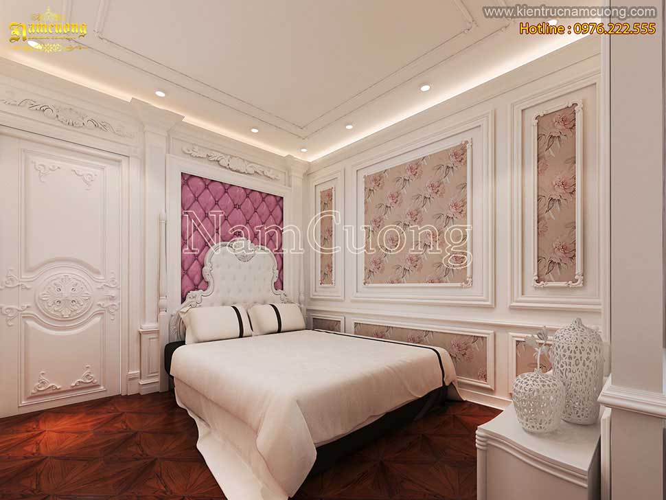 thiết kế nội thất phòng ngủ màu hồng